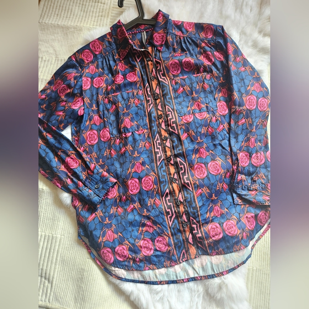 Anthropologie Pink and Blue Long Sleeve Tee